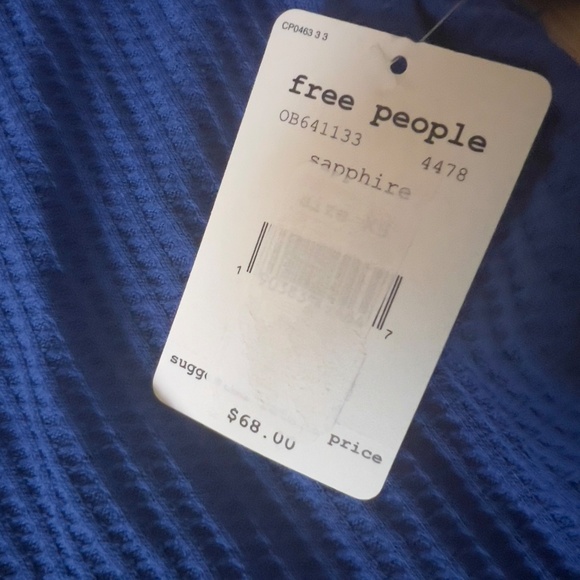 NWT FREE PEOPLE We The Free Ricky Thermal V Neck Top Size XS blue bell sleeve - Picture 7 of 9